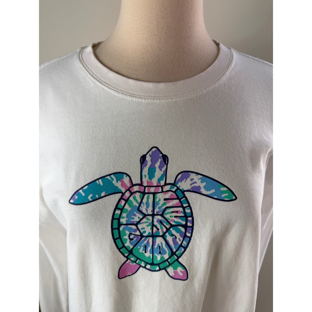Life is Good Womens Large Crusher Long Sleeve Tee White Tie Dye Sea Turtle